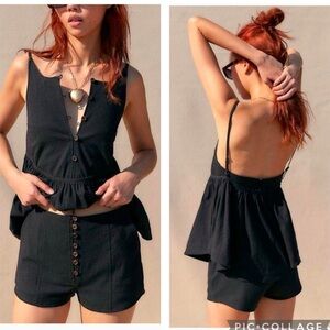 Free People Black Sleeveless Top and Shorts Set